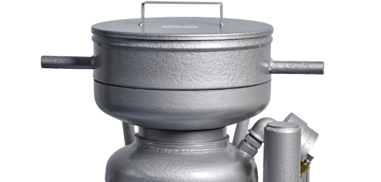 a silver metallic pressure cooker designed for efficient cooking with a lid and handles showcasing three cooking functionalities